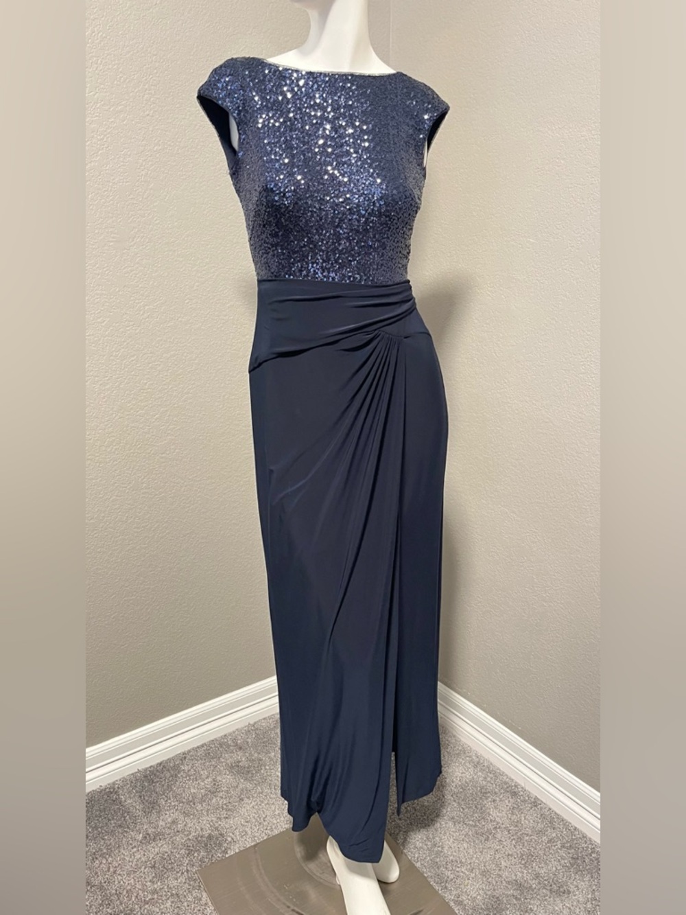 Women’s RALPH LAUREN  EVENING Navy Sequin Jersey Gown Maxi Dress Size 4 - Picture 3 of 15